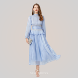 Vestido de Verão SEDA – Luxo Francês, Franjas, Pregas e cristais