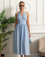 Vestido Longo em Algodão – Decote V, Alças Finas e Cintura Marcada – Estilo Oversized