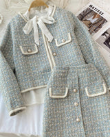 ConjuntoTweed Xadrez – Blazer Manga Longa + Saia A-Line Assimétrica