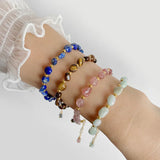 Pulseiras Pedras Naturais (Quartzo Rosa, Ágata) com Corrente Dourada, Estilo Bangle