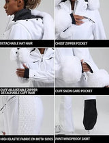 Macacão de Esqui Feminino GSOU SNOW – One Piece Slim, Impermeável, À Prova de Vento, Forrado e com Capuz de Pele