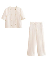 Conjunto Feminino Elegância Clássica – Blazer Transpassado com Botões Duplos e Calça de Cintura Alta