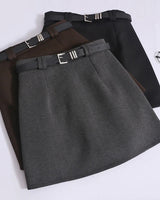 Saia de Lã com Cinto – Modelo A-Line Cintura Alta, Elegante