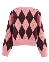 Cardigan Feminino em Tricô Jacquard – Estampa Argyle, Gola Redonda e Botões Frontais