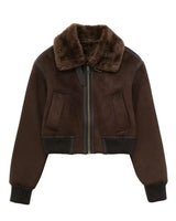 Casaco Marrom com Gola de Pele – Elegância Urbana para o Inverno