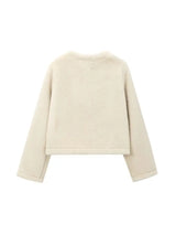 Casaco Feminino de Pelúcia Grossa com Fecho Frontal e Mangas Longas