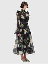 Vestido Longo Floral com Manga Flare – Elegância Atemporal