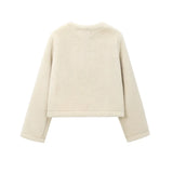 Casaco Feminino de Pelúcia Grossa com Fecho Frontal e Mangas Longas