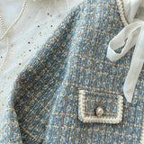 ConjuntoTweed Xadrez – Blazer Manga Longa + Saia A-Line Assimétrica