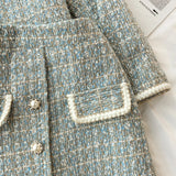 ConjuntoTweed Xadrez – Blazer Manga Longa + Saia A-Line Assimétrica