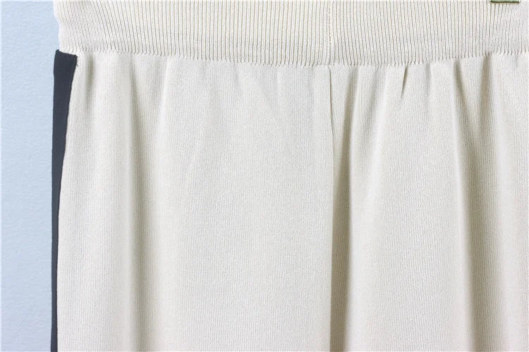 Conjunto Feminino 3 Peças em Tricô – Blusa, Pashmina e Calça Pantalona Cintura Alta