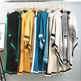 Conjunto Feminino 3 Peças em Tricô – Blusa, Pashmina e Calça Pantalona Cintura Alta