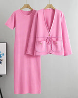 onjunto Executivo Feminino – Tricô Elegante com Casaco Longo e Saia