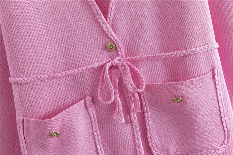 onjunto Executivo Feminino – Tricô Elegante com Casaco Longo e Saia