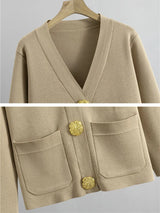 Conjunto Feminino Elegante em Tricô – Cardigan de Botões e Calça de Cintura Alta com Perna Larga