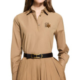 Conjunto CHCH – Camisa Bordada + Saia Midi Plissada Casual Chic