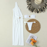 Conjunto de Biquíni 3 Peças Detalhe Dourado – Biquíni Bandeau com Vestido Longo como Saída de Praia