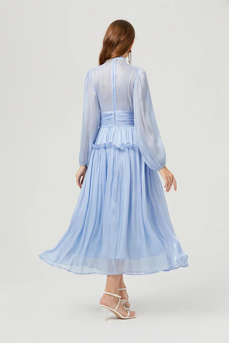 Vestido de Verão SEDA – Luxo Francês, Franjas, Pregas e cristais