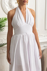 Vestido Longo em Algodão – Decote V, Alças Finas e Cintura Marcada – Estilo Oversized