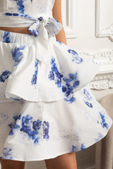 Conjunto – Top Estampado Sem Mangas  + Saia Curta Plissada de Cintura Alta