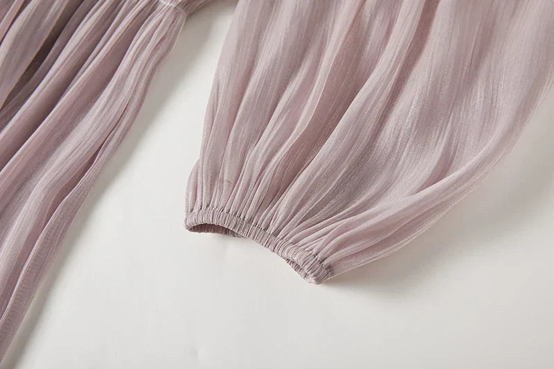 Vestido de Verão SEDA – Luxo Francês, Franjas, Pregas e cristais