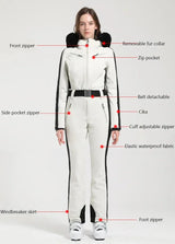 Macacão de Esqui Feminino GSOU SNOW – Peça Única, Acolchoado, Impermeável, Respirável e à Prova de Vento