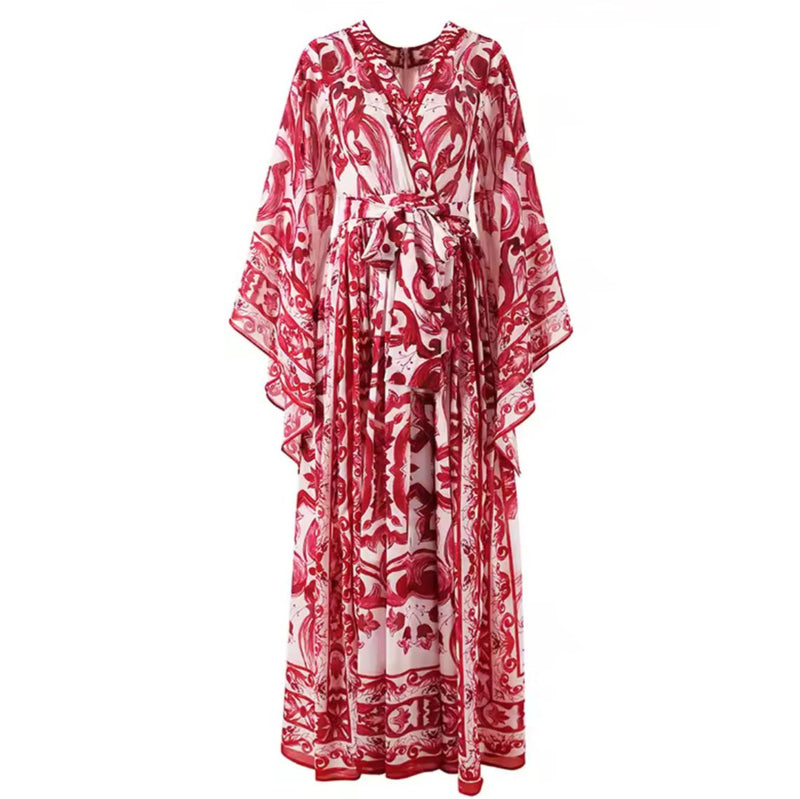 Vestido Longo Floral Estilo Porcelana – Elegância Atemporal